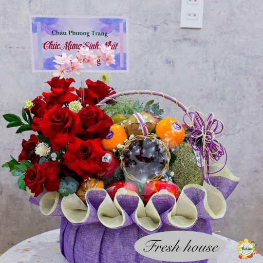 GIỎ QUÀ TRÁI CÂY NHẬP KHẨU MIX HOA TƯƠI 146